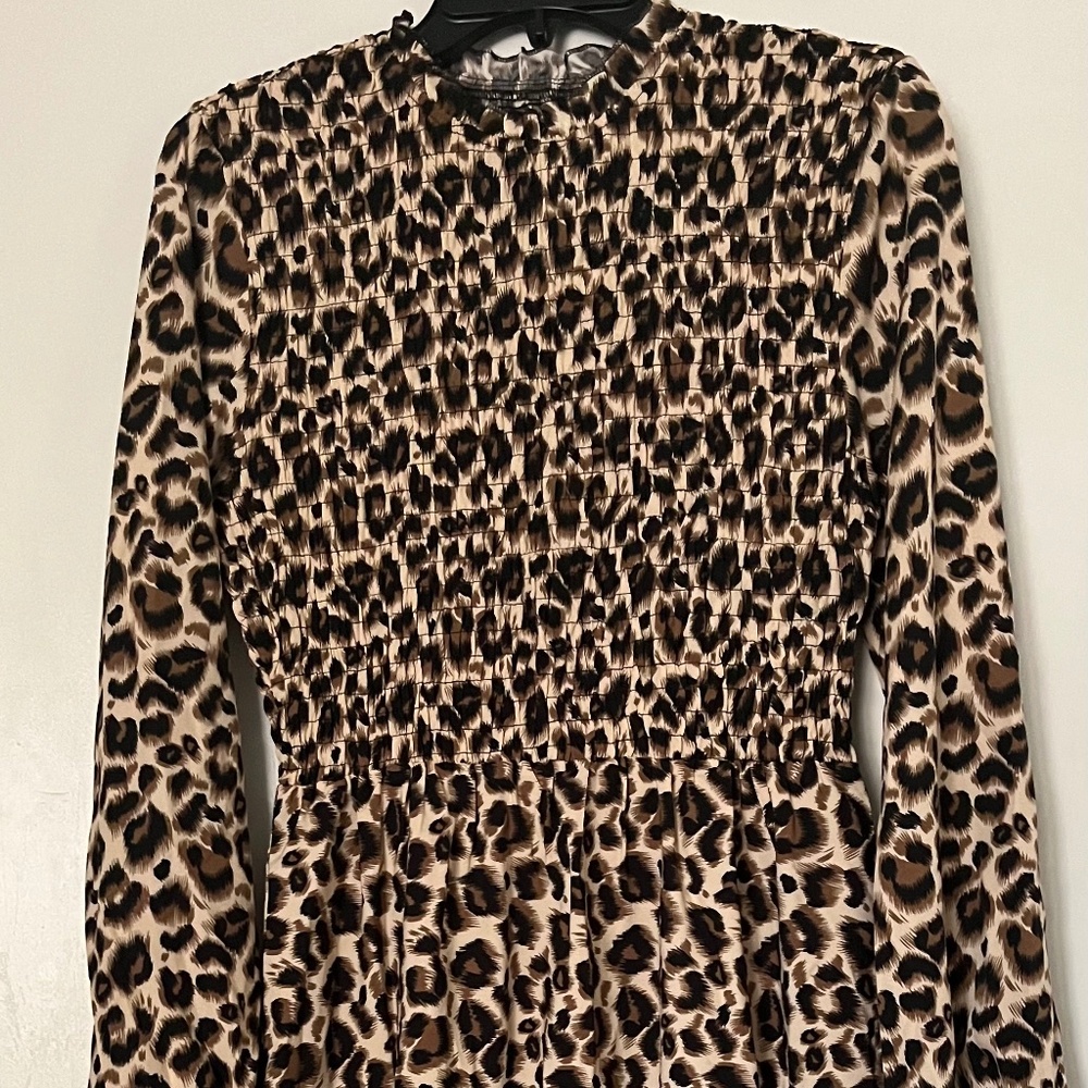 Leopard Mockneck Dress with Lantern Sleeves